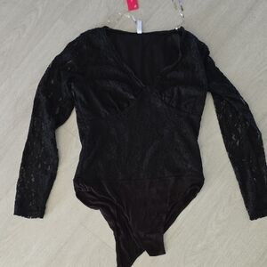 Target Black Lace Long Sleeve Bodysuit Xhiliration